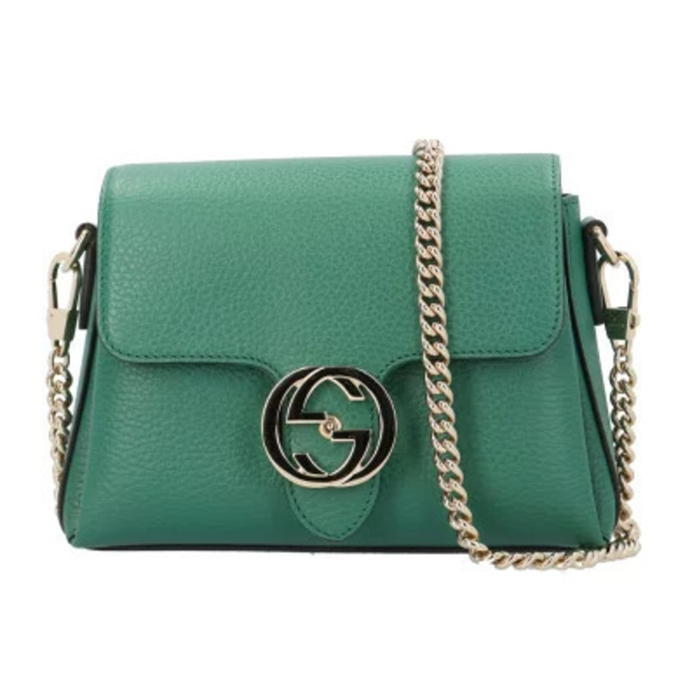 Gucci Interlocking G Shoulder Bag Leather Green Chain